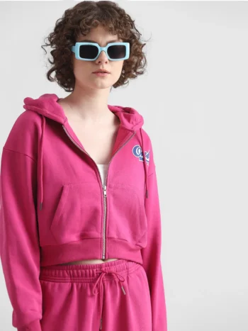 Pink Relaxed Fit Zipped Hoodie
